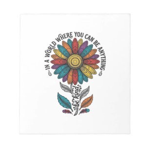 Sei freundlich Regenbogen-Blumen-Vintage-Stickerei Notizblock