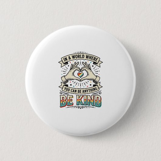 Sei freundlich Regenbogen Herz Hände Vintage-Shirt Button (Vorderseite)