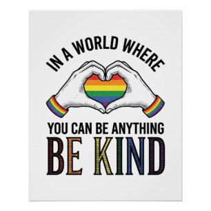 Sei Freundlich Regenbogen Herz Hände Vintage Vekto Poster