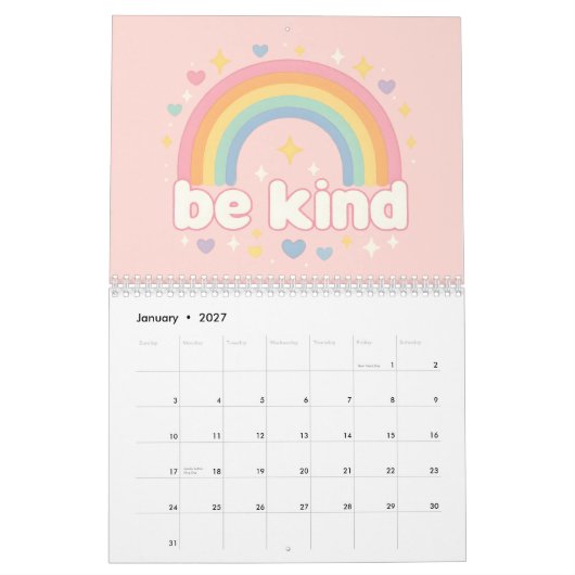 Sei freundlich – Regenbogen-Pastell-Positivität Kalender (Jan 2027)