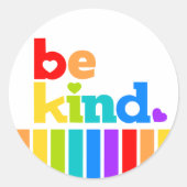 Sei freundlicher Regenbogen-Slogan-Text mit Herz-G Runder Aufkleber (Vorderseite)