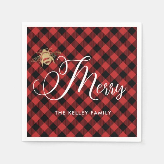 Sei froh, Goldbiene auf Red Buffalo Karierte Custo Serviette (Vorderseite)