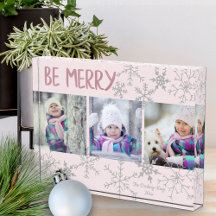 Sei froh, Pink & Silver Snowflakes Holiday Collage