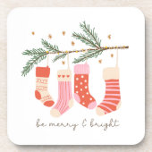 Sei froh und hell rot & weiß Weihnachten Urlaub Getränkeuntersetzer (Vorderseite)