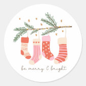 Sei froh und hell rot & weiß Weihnachten Urlaub Runder Aufkleber (Vorderseite)