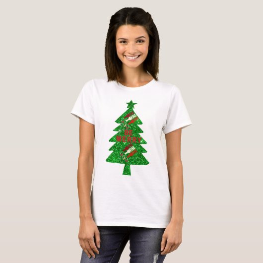 Sei froh Wein Weihnachtsbaum Roter Grüner T - Shir T-Shirt (Vorne ganz)