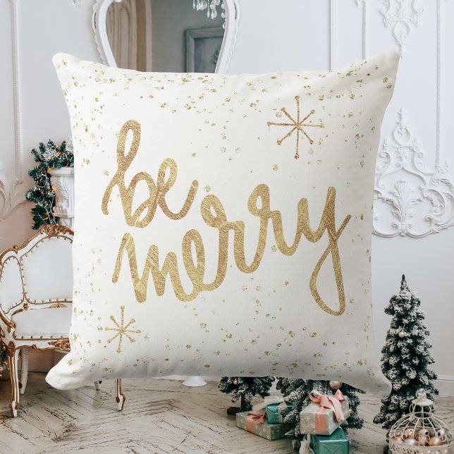 Sei froh - weiß und Gold - Weihnachten Kissen (Be Merry - White and Gold - Christmas Throw Pillow)