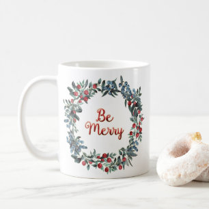 Sei fröhlich! Blue and Red Christmas Berries Wreat Kaffeetasse