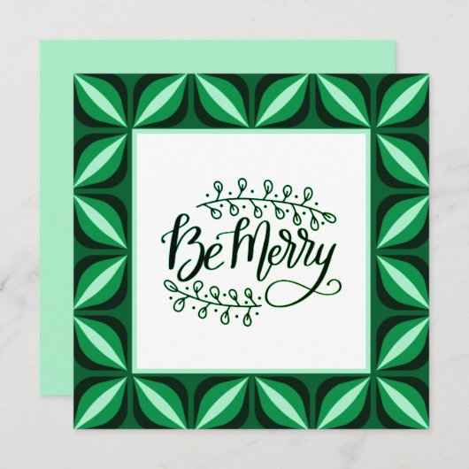 Sei fröhlich grüne Retro Weihnachtskarte (Vorne/Hinten)