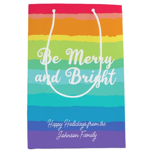 Sei fröhlich und hell Rainbow Custom Weihnachts-Pa Mittlere Geschenktüte (Vorderseite)