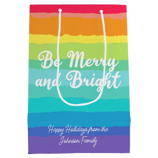 Sei fröhlich und hell Rainbow Custom Weihnachts-Pa Mittlere Geschenktüte (Rückseite)