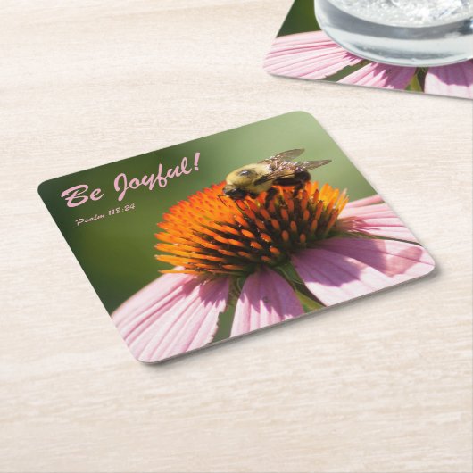 Sei fröhlicher Untersetzer, mit dem Bild der Biene Rechteckiger Pappuntersetzer (angewinkelt)