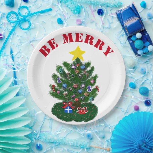 Sei fröhlicher Weihnachtsbaum Yellow Star Pappteller (Party)