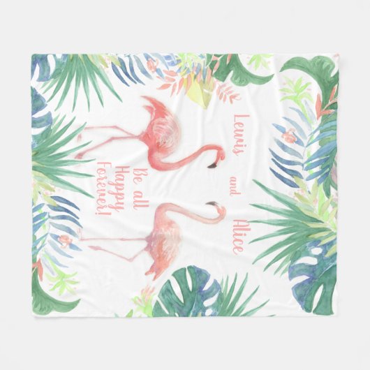 Sei für immer glücklich! Fairy Tale Two Pink Flami Fleecedecke (Vorderseite (Horizontal))