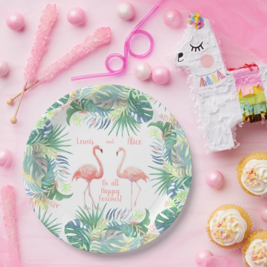 Sei für immer glücklich! Fairy Tale Two Pink Flami Pappteller (Party)