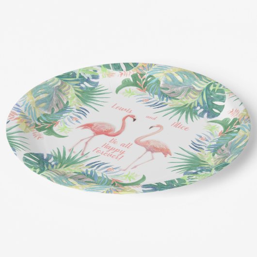 Sei für immer glücklich! Fairy Tale Two Pink Flami Pappteller (Schrägansicht)