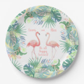 Sei für immer glücklich! Fairy Tale Two Pink Flami Pappteller (Vorderseite)