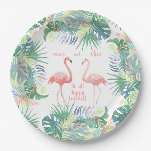 Sei für immer glücklich! Fairy Tale Two Pink Flami Pappteller (Vorderseite)