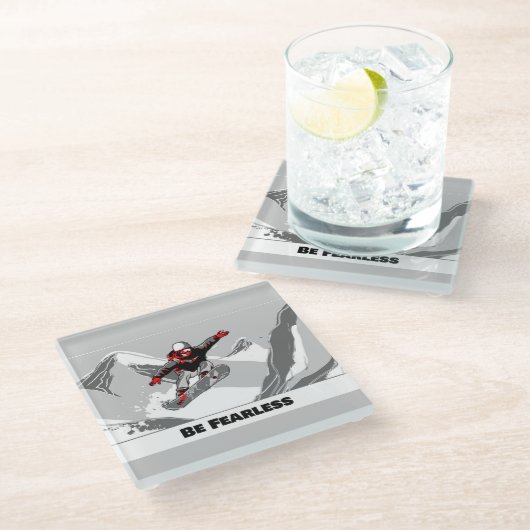 Sei furchtlos - Snowboarder Glasuntersetzer (Schrägansicht)