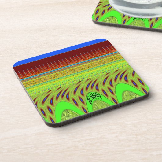 Sei glücklich bunt Polka Dot Motif Geschenk Getränkeuntersetzer (Linke Seite)