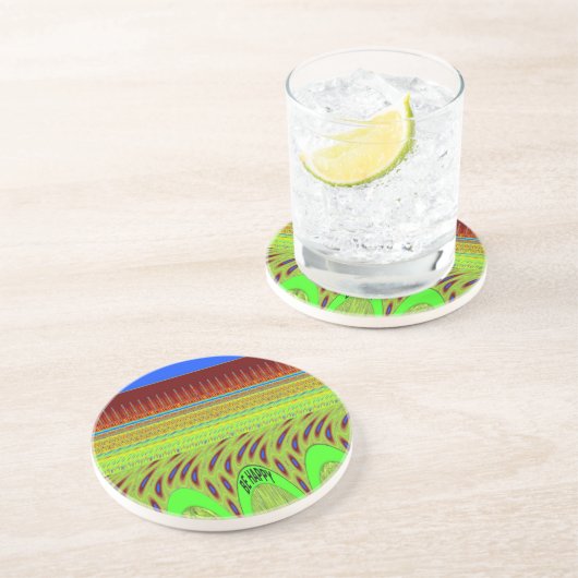 Sei glücklich bunt Polka Dot Motif Geschenk Getränkeuntersetzer (Seite)