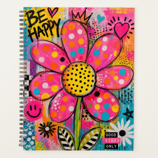 Sei Glücklich Bunte Blumen Pop Art Planer (Vorderseite)