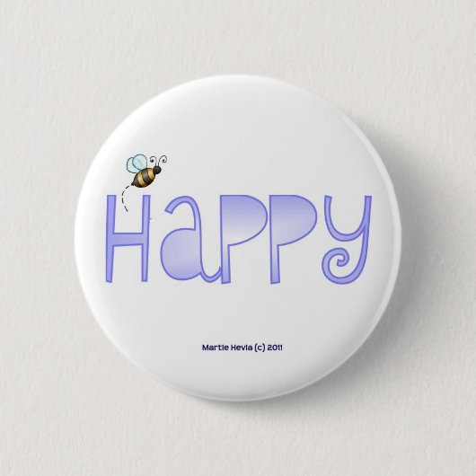 Sei glücklich - ein positives Wort - rund (blau) Button (Vorderseite)
