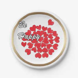 Sei glücklich, elegant, Liebe, rotes Herz Pappteller