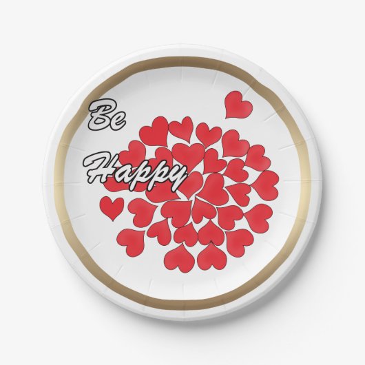 Sei glücklich, elegant, Liebe, rotes Herz Pappteller (Vorderseite)