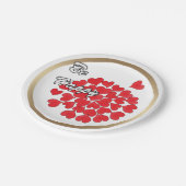 Sei glücklich, elegant, Liebe, rotes Herz Pappteller (Schrägansicht)