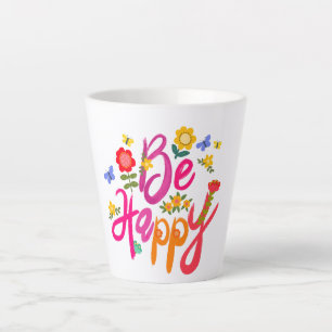 Sei glücklich – Farbige Blumen und Schmetterlinge  Milchtasse