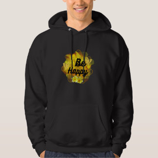 Sei glücklich, goldene Blumen-Schmetterling-Kunst- Hoodie
