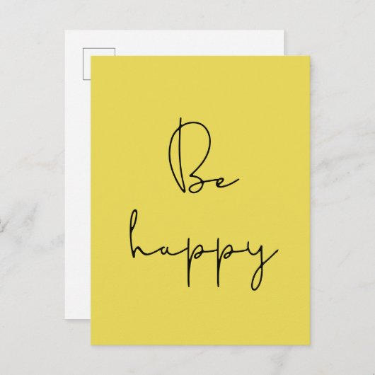 Sei glücklich mit dem schwarzen Schriftart Postkarte (Vorne/Hinten)