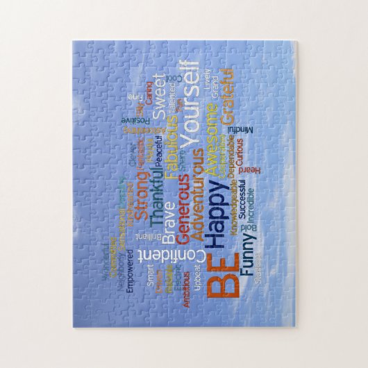 Sei glücklich mit Word Cloud in Blue Sky Inspirier Puzzle (Vertikal)