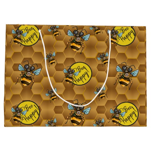 Sei glücklich! Niedliche Honigbiene Große Geschenk Große Geschenktüte (Rückseite)