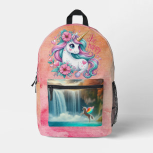 Sei glücklich Niedliche Unicorn Rainbow Magische F Bedruckter Rucksack