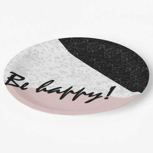 Sei glücklich! pappteller (Schrägansicht)