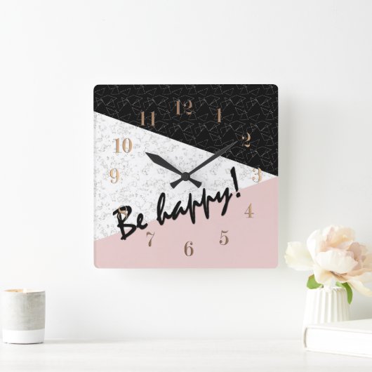Sei glücklich! quadratische wanduhr (Zuhause)