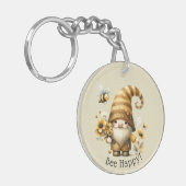 Sei glücklich! Sei nett! Gnome, Bienen und Blume Schlüsselanhänger (Vorderseite links)