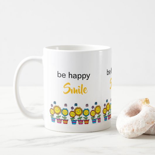 Sei Glücklich Sonnenblumen Florale Tasse (Mit Donut)