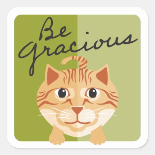 Sei gracious Niedlich Orange Kitty Cat Olive Green Quadratischer Aufkleber (Vorderseite)