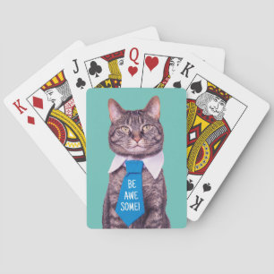 "SEI GROßARTIG!" Katze mit blauem Schlips, Türkis, Spielkarten