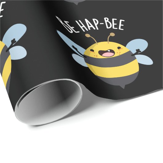 Sei Hap-bee Funny Bee Pun Dark BG Geschenkpapier (Rolleneckpunkt)
