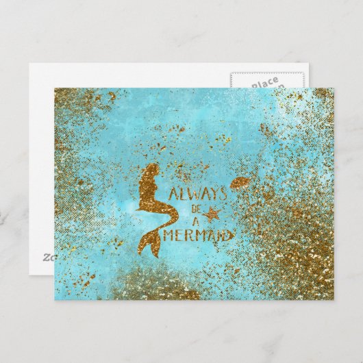 Sei immer ein Meerjungfrau- Gold Glitzer Meerjungf Postkarte (Vorne/Hinten)