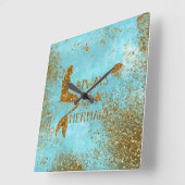 Sei immer ein Meerjungfrau- Gold Glitzer Meerjungf Quadratische Wanduhr (Winkel)