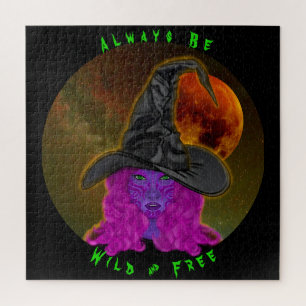 Sei immer wild und frei - Lila Halloween Hexe  Puzzle