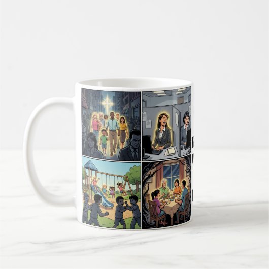 Sei in, nicht von Comic Kaffeetasse (Links)