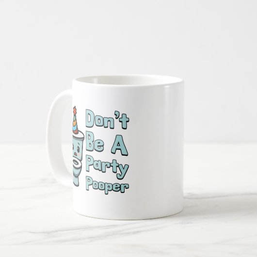 Sei kein Party Pooper! Niedlicher Cartoon Kaffeetasse (Vorderseite Links)