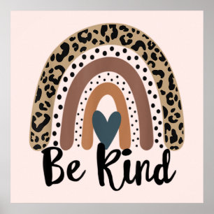 Sei Kind Leopard Rainbow Boho inspirierendes Rosa Poster