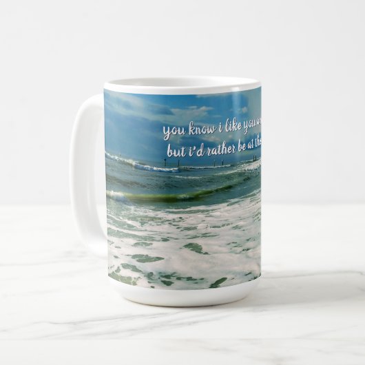 Sei lieber am Strand | Eigener Text Kaffeetasse (Vorderseite Links)